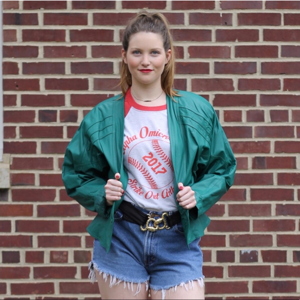 💜 Vintage Green Motorcycle Peplum Jacket
